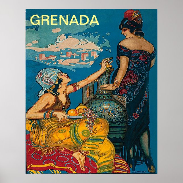 Grenada, Spain, two girls, vintage travel poster (Front)