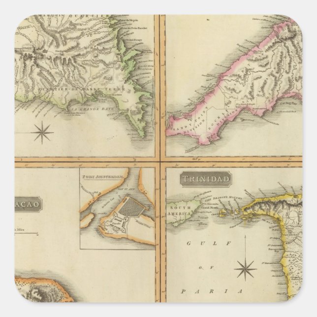 Grenada, Tobago, Trinidad, Curacao Square Sticker (Front)
