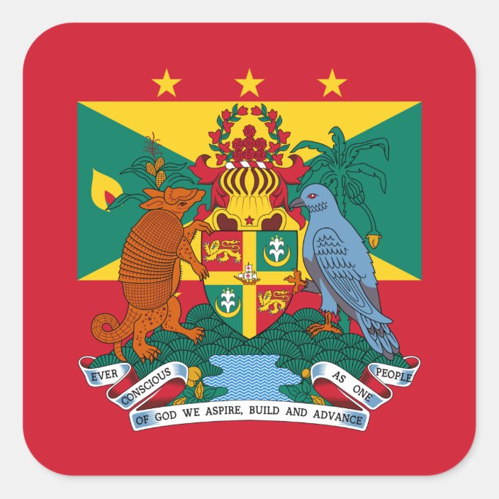 grenadian-flag-coat-of-arms-flag-of-grenada-square-sticker-zazzle