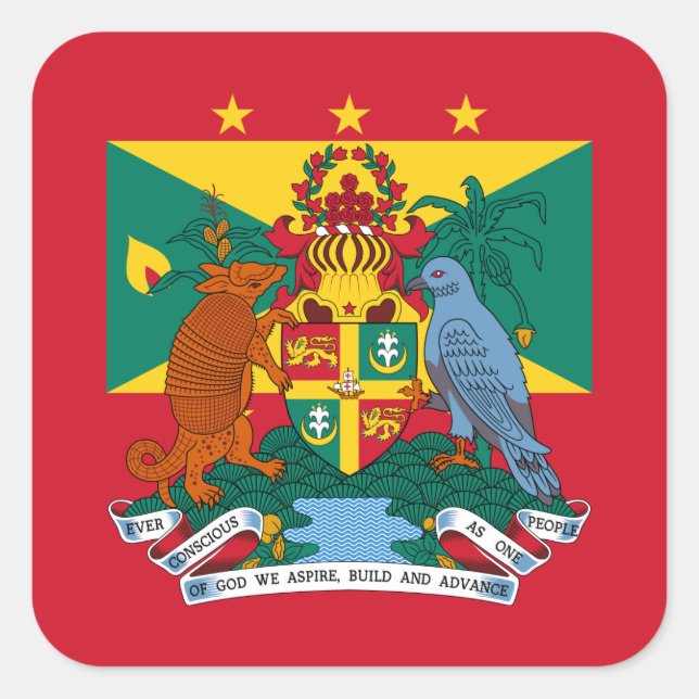Grenadian Flag & Coat of Arms, Flag of Grenada Square Sticker (Front)