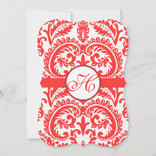 Grenadine Snapdragon Coral Damask Wedding Invitation