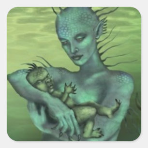 Grendel's Mother holding Grendel as a baby Square Sticker
