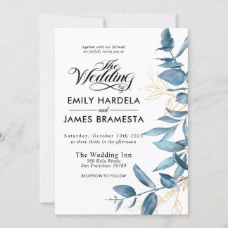 Greneery Watercolor Eucalyptus Budget Wedding Invitation