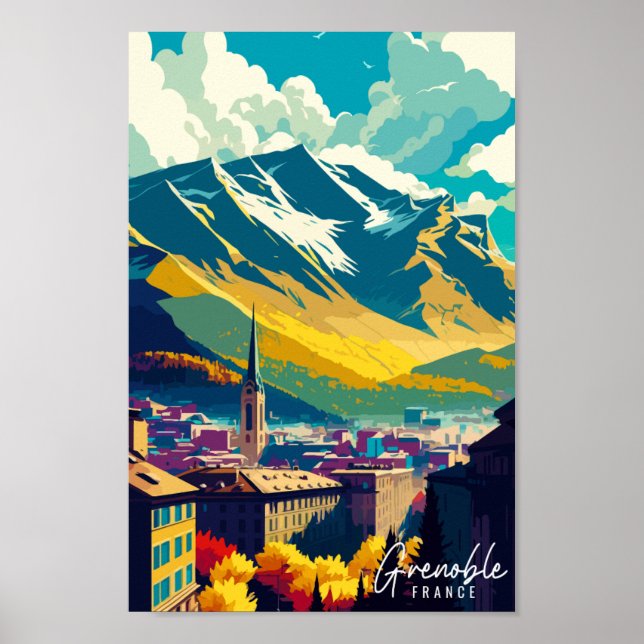 Grenoble France vintage travel illustration Poster (Front)