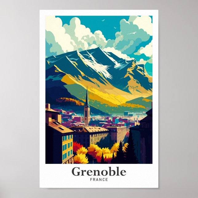 Grenoble France Vintage Travel Portrait  Poster (Front)