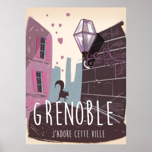Grenoble France vintage travel poster