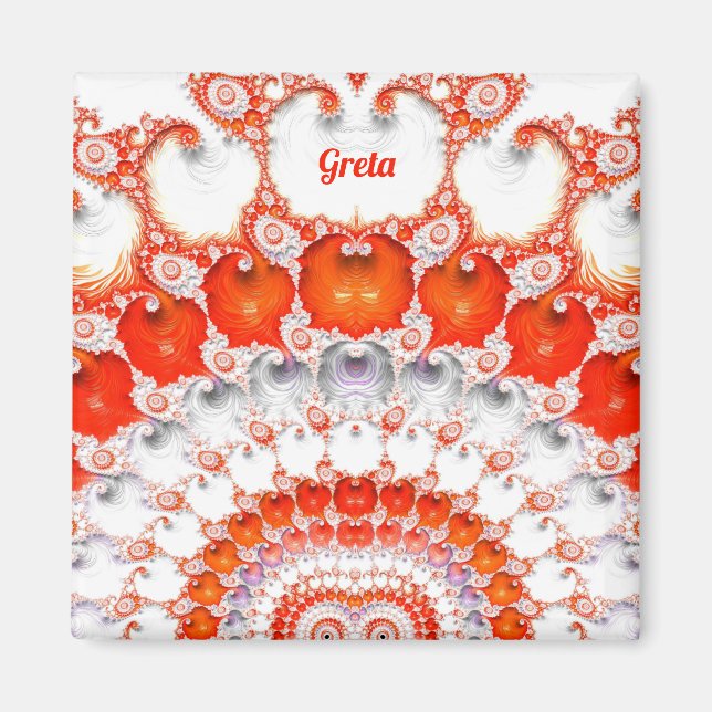 GRETA ~ Abstract Pattern ~ Red Orange White~  Magnet (Front)