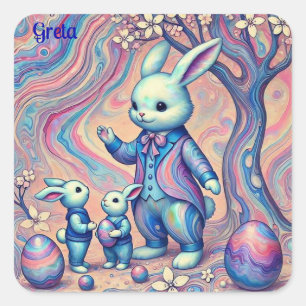 GRETA ~ EASTER BUNNY and his children ~ Square Sticker