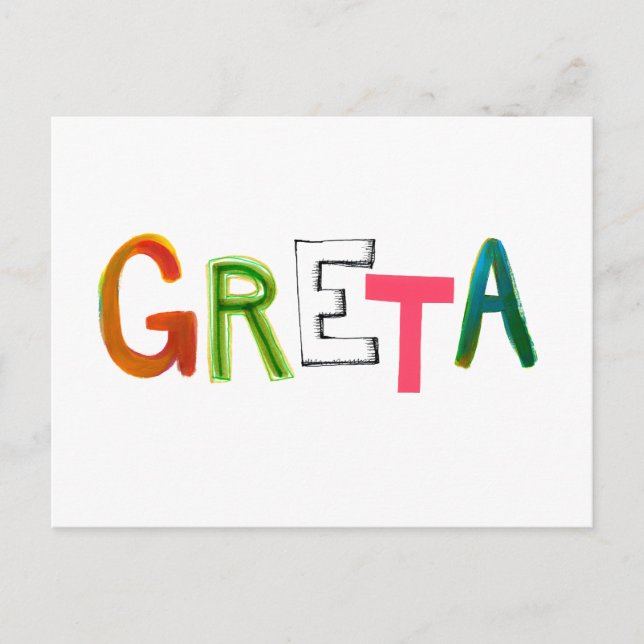 Greta fun colourful word art gifts for Greta-lover Postcard (Front)