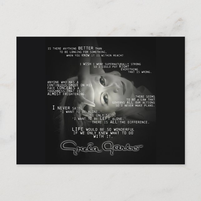 Greta Garbo Quote Post Card (Front)