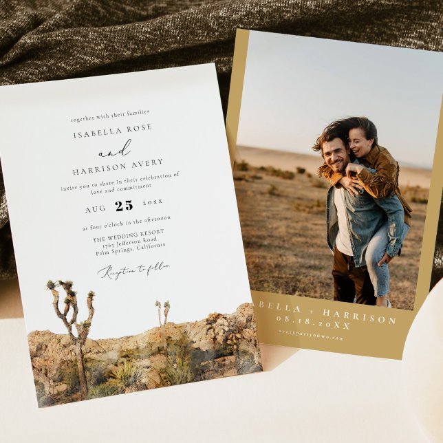 GRETA Watercolor Joshua Tree Photo Wedding Invitation (Creator Uploaded)