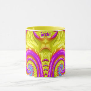 GRETA ~ Zany 3D ~ Purple Pink Blue Yellow Mug