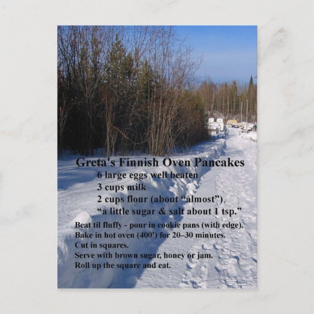 Greta's Finnish Oven Pancakes Recipe Postcard (Front)