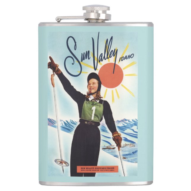 Gretchen Fraser Advertisement Poster Hip Flask (Front)