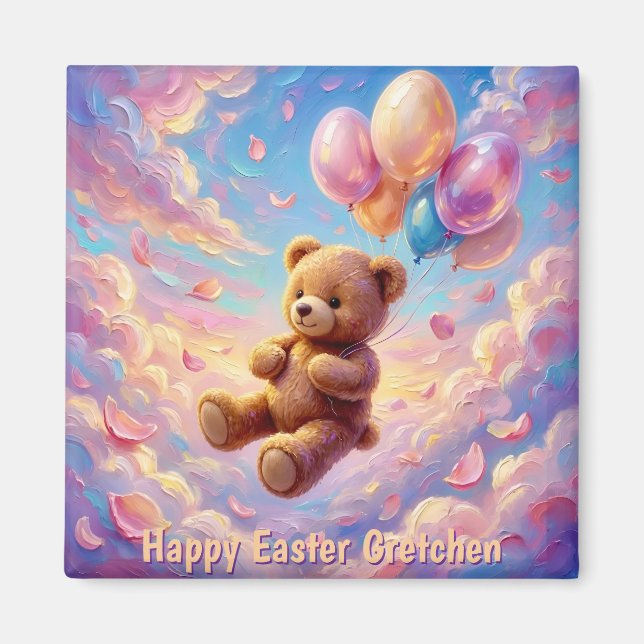 GRETCHEN ~ Happy Easter ~ Floating teddy bear ~  Magnet (Front)