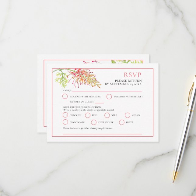 Grevillea watercolor floral wedding options RSVP (Front/Back In Situ)
