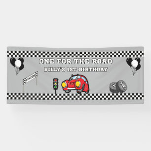 GREY 2.5 X 6 VINYL RACE CAR BOY'S 1ST BIRTHDAY BANNER