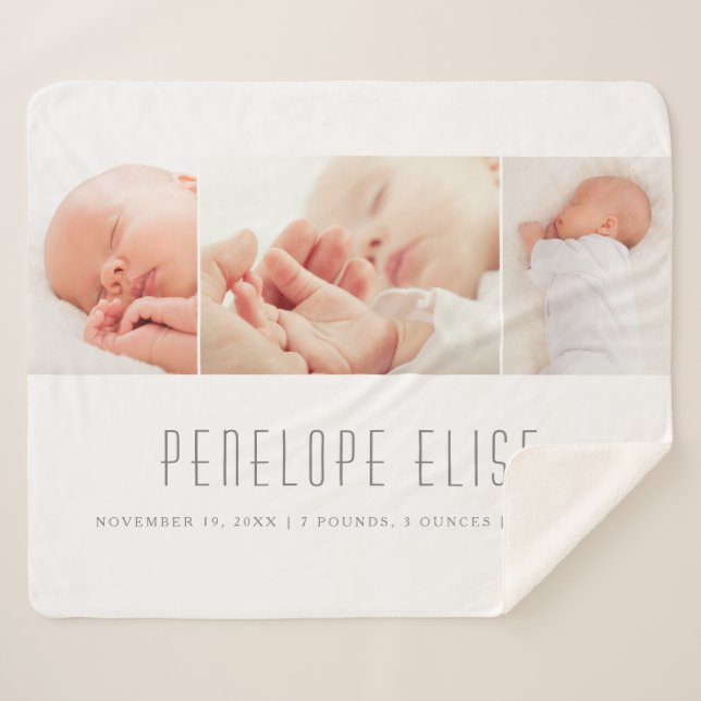 Grey 3 Photo Collage Baby Birth  Sherpa Blanket (Front (Horizontal))