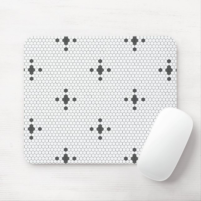 Grey 4-pointed star Faux Penny Tile Hexagon Tile Mouse Mat (With Mouse)