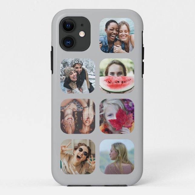 Grey 7 Photo Collage Template iPhone Case (Back)