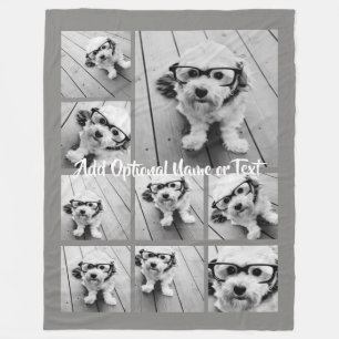 Grey 9 Photo Instagram Collage --- CAN edit COLOR Fleece Blanket