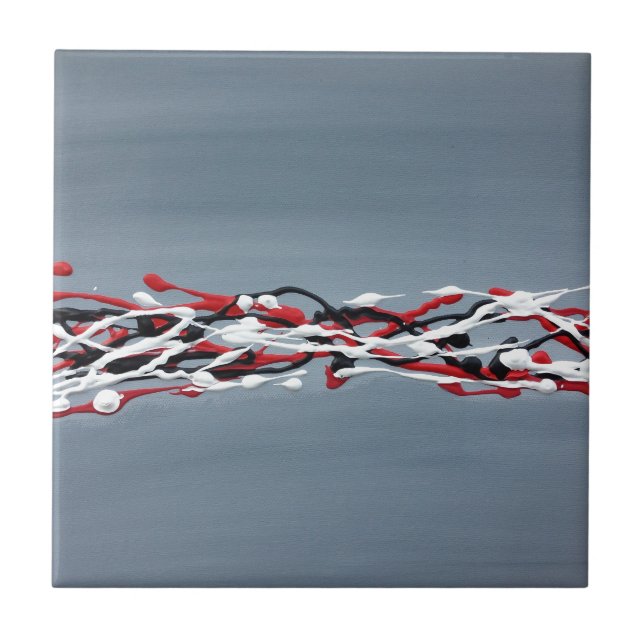 Grey abstract art red and black tile (Front)