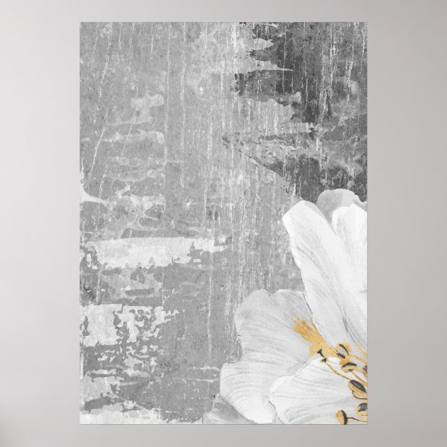 Grey Abstract Botanical Painting Wall Art Poster (Front)