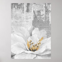 Grey Abstract Botanical Painting Wall Art Poster
