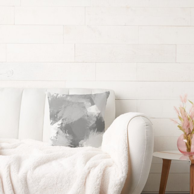 Grey Abstract Modern Brushstrokes Cushion (Couch)
