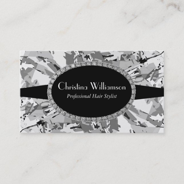 Grey Abstract Rhinestones Business Card (Front)