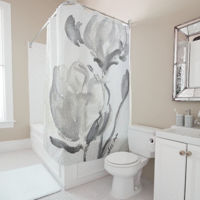 Grey Abstract Shower Curtain (In Situ)