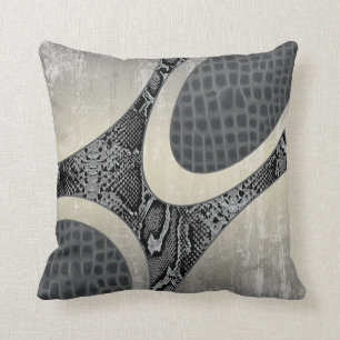 Grey Abstract Snakeskin Croc Pillow