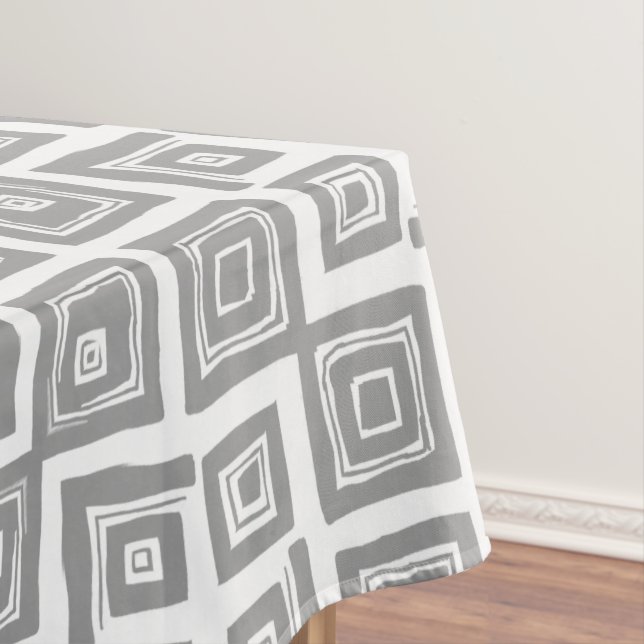 Grey Abstract Squares Pattern Tablecloth (In Situ)