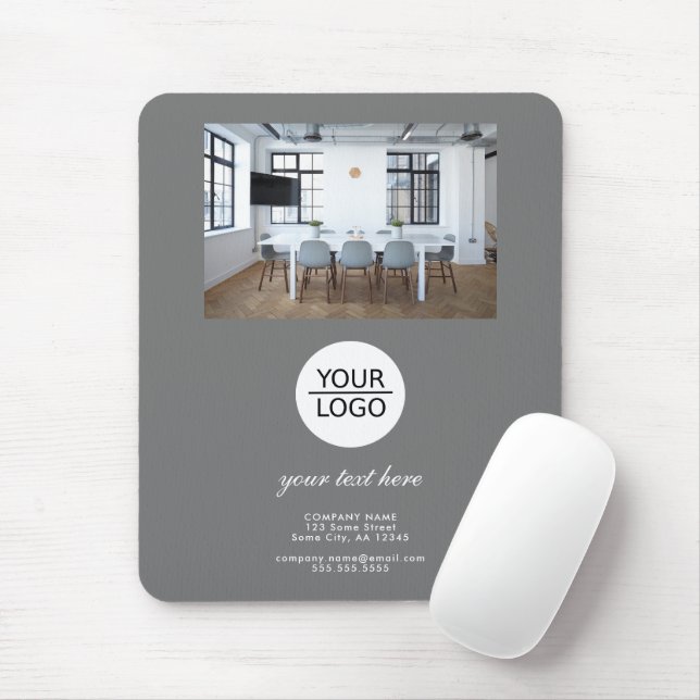 Grey Add your Logo Custom Text Promotion Photo  Mouse Mat (With Mouse)