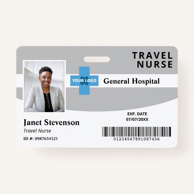 Grey Add Your Logo Hospital Employee Photo ID ID Badge (Front)