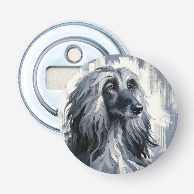 Grey Afghan Hound Portrait Bottle Opener (Front)