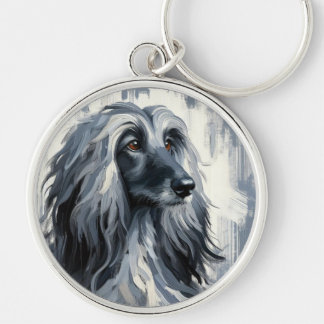 Grey Afghan Hound Portrait Key Ring