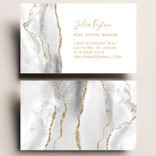 Grey Agate Geode Gold Glitter Real Estate Business Card