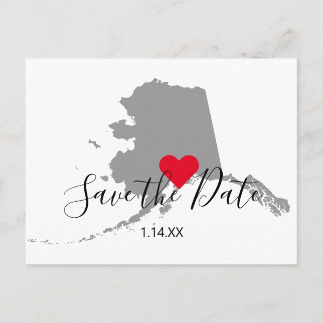 Grey Alaska Map Shape Save the Date Postcard (Front)