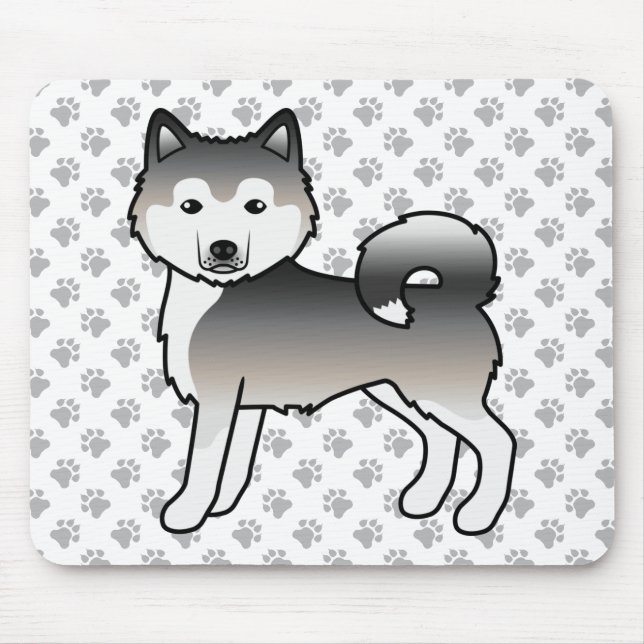 Grey Alaskan Malamute Cute Cartoon Dog Mouse Mat (Front)
