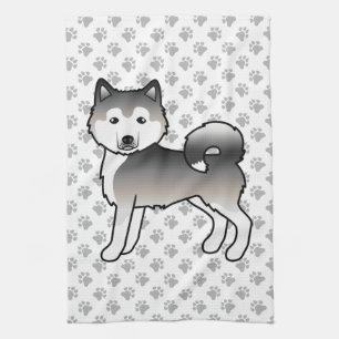 Grey Alaskan Malamute Cute Cartoon Dog Tea Towel