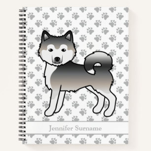 Grey Alaskan Malamute Dog & Custom Text Notebook