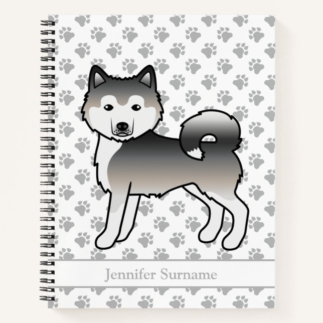 Grey Alaskan Malamute Dog & Custom Text Notebook (Front)