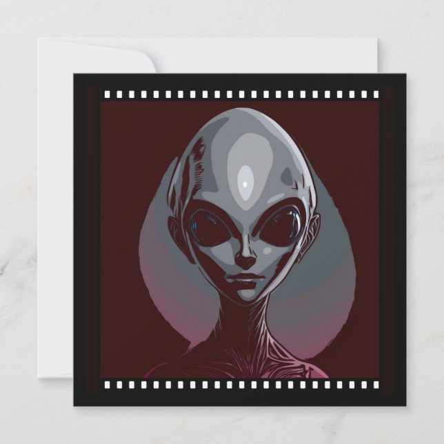 Grey Alien Extraterrestrial Face Film Frame Invitation (Front)
