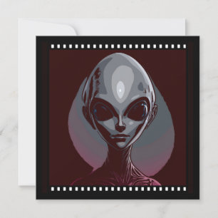 Grey Alien Extraterrestrial Face Film Frame Invitation