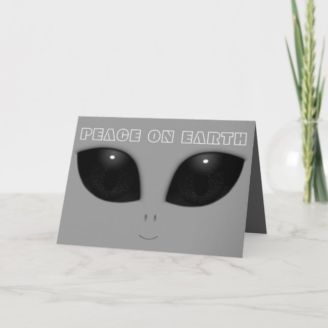 Grey-Alien Eyes Funny Christmas Holiday Card (Front)