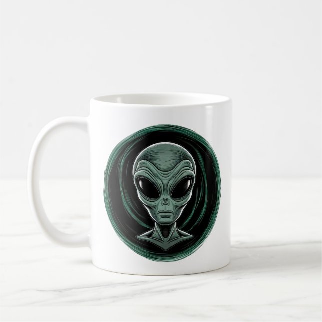 Grey Alien Head Coffee Mug (Left)