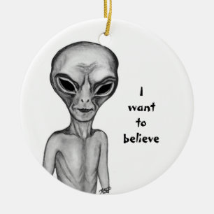 Grey Alien , I want to believe Ceramic Tree Decoration