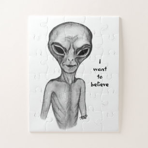 Grey Alien , I want to believe Jigsaw Puzzle