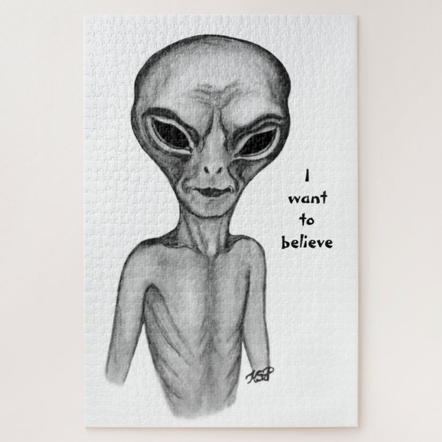 Grey Alien , I want to believe Jigsaw Puzzle (Vertical)